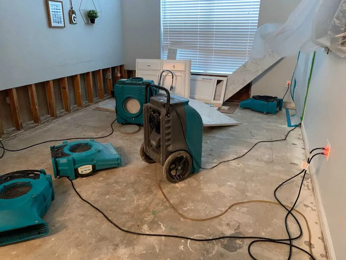 Dehumidifier in flood-cut room for Water Damage Restoration in Rocky River
